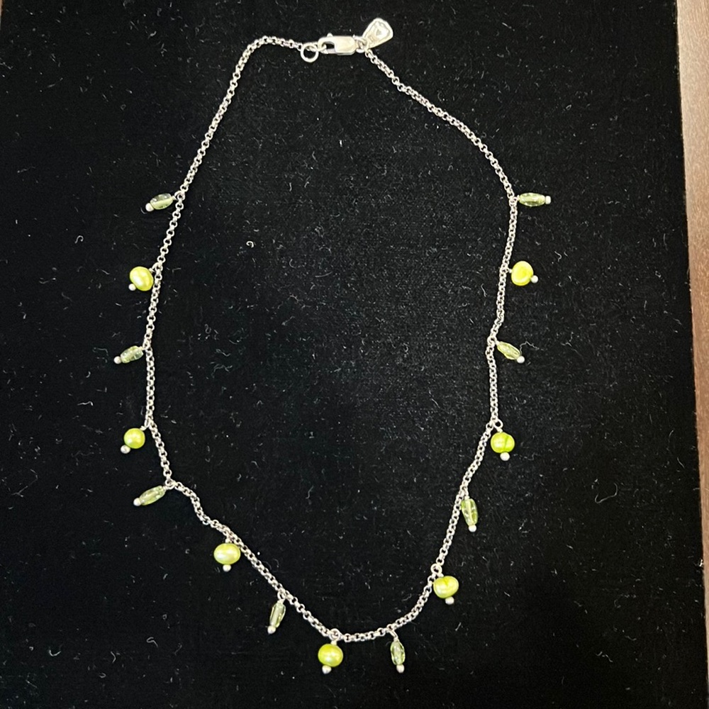 Silpada Silver Necklace with Lime Green and Olive Beads